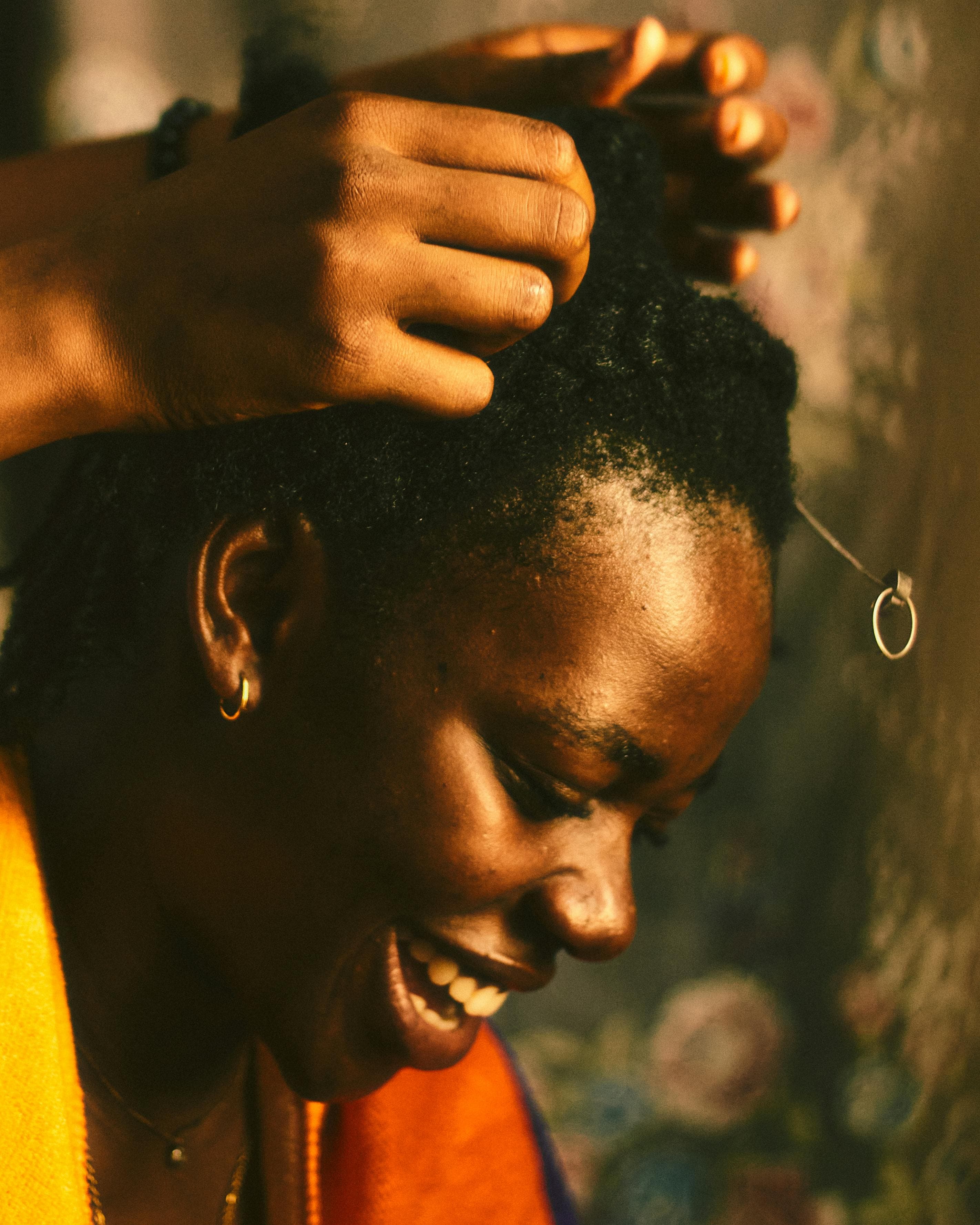 Close up of neat box braids forming